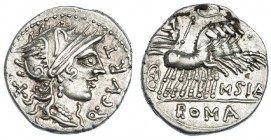 CURTIA. Denario. Norte de Italia (116-115 a.C.). FFC-669.SB-2. EBC.