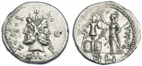 FURIA. Denario. Roma (119 a.C.). A/ M. FOVRI. L. F. R/ Roma; en el exergo PHILI. FFC-730. SB-18. EBC-.