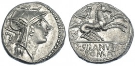 JUNIA. Denario. Roma (91 a.C.). R/ En el exergo: D. SILANVS L. F./ROMA. FFC-789. SB-15. EBC-.