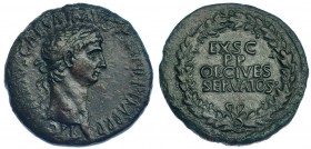 CLAUDIO I. Sestercio. Roma (50-54). A/ Busto laureado del Emperador a der. R/ EX. S. C. / P. P. R/ OB. CIVES/SERVATOS, en cuatro líneas dentro de coro...