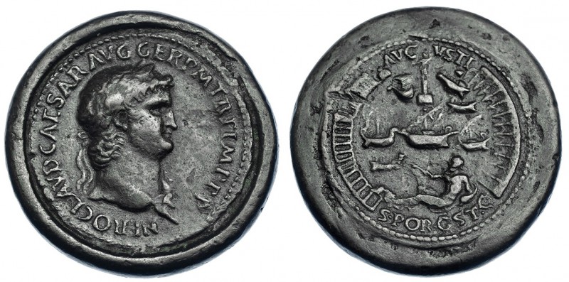 NERÓN. Medallón realizado por Becker. A/ NERO CLAVD. CAESAR AVG. GER. P. M. TR. ...