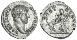 ADRIANO. Denario. Roma (134-138). R/ La Fortuna sentada a izq. con timón y cornucopia; FORT. REDVCI. RIC-242. EBC-/MBC+.
