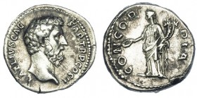 AELIO. Denario. Roma (137). A/ L. AELIVS CAESAR. TR. P. COS. II. R/ CONCORDIA. RIC-428. MBC. Escasa.