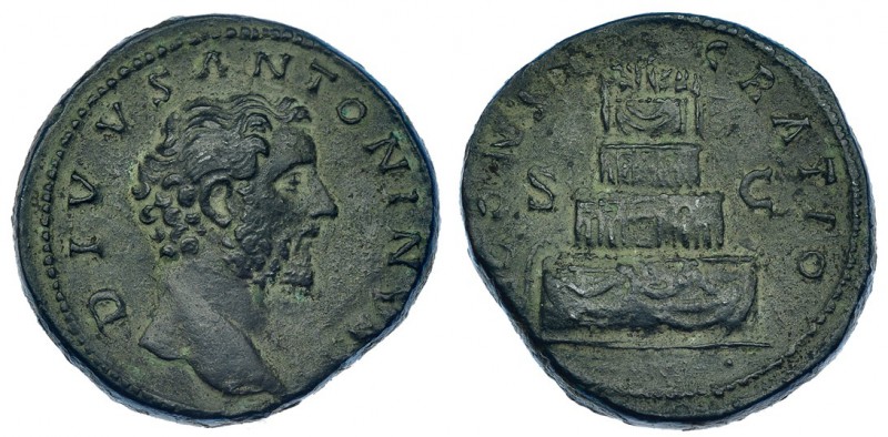 ANTONINO PÍO. Sestercio. Acuñado bajo Marco Aurelio. Roma (161). A/ Busto desnud...