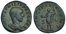 FILIPO II. Sestercio. Roma (244-246). R/ PRINCIPI IVVENT, S.C. RIC-256. CH-49. Pátina verde. MBC.