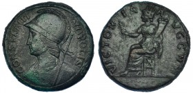 CONSTANTINO I. Medallón. A/ Busto de Constantinopla con yelmo y coraza a izq. R/ Constantinopla con corona, sentada a la izq., con rama de olivo y cor...