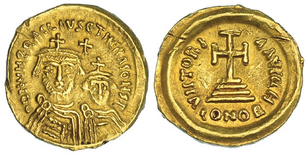 HERACLIO Y HERACLIO CONSTANTINO. Sólido. Rávena (610-641). SBB-896. Rayita. MBC+...