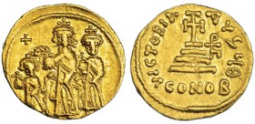 HERACLIO, HERACLIO CONSTANTINO Y HERACLONAS. Sólido. Constantinopla. (610-641). Oficina Q. SBB-758. MBC+.