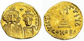 CONSTANS II y CONSTANTINO IV. Sólido. Constantinopla (641-668). Oficina B. SBB-959. Grafitos en el rev. EBC+.