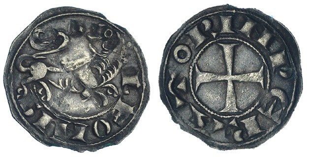 ALFONSO VII. Dinero. León. Marca: ¿O?, junto a la cola. A/ LEONIS. R/ IMPERATOR....