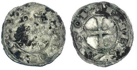 ALFONSO VII. Óbolo. León. Marca: roel detrás de la cola. A/ LEONI. R/ IMPERATOR....