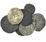 3 monedas de 1/2 real: Sevilla (2) y Granada; 7 cobres (5 blancas), Diferentes cecas. Total 10 monedas. BC+/MBC.