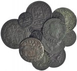 13 cobres de Felipe II a Isabel II. Cornado, Pamplona; 16 maravedís, 1662 de Segovia y 1663 de Cuenca; 8 maravedís, 1622 de Segovia, 1662 de Burgos y ...