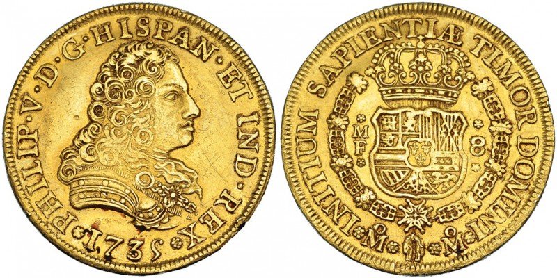 8 escudos. 1735. México. MF. VI-1734. Pequeñas marcas. MBC+.