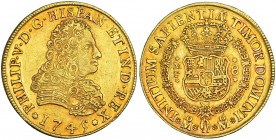 8 escudos. 1745. México. MF. VI-1744. R.B.O. MBC+. Escasa.