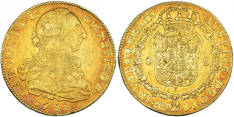 8 escudos. 1788. Nuevo Reino. JJ. VI-1699. Golpes en el canto. MBC-/MBC+.