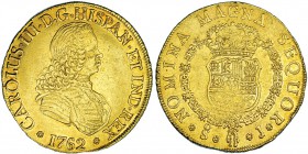 8 escudos. 1762. Santiago. J. VI-1742. Vanos de acuñación en el rev. R.B.O. EBC-. Escasa.