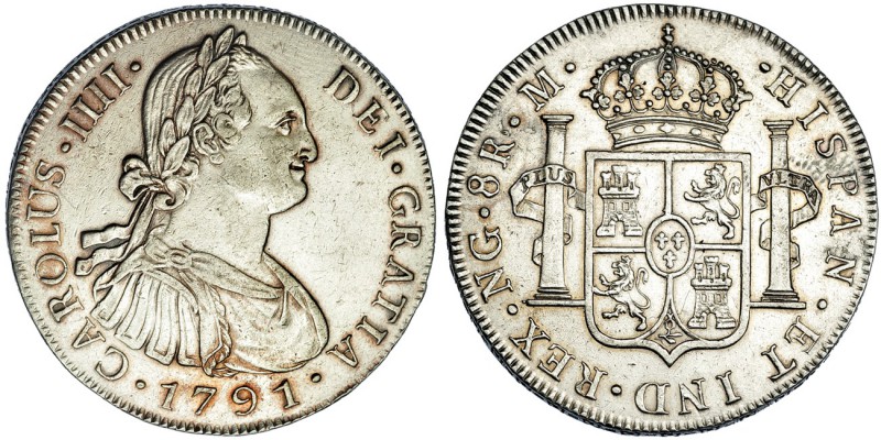 8 reales. 1791. Nueva Guatemala. M. VI-732. Limpiada. MBC+/EBC-. Escasa.