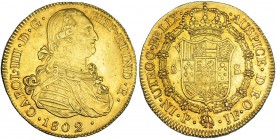 8 escudos. 1802. Popayán. JF. VI-1382. B.O. EBC-.