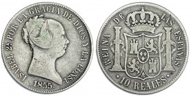 10 reales. 1855. Madrid. VI-454. MBC-. Rara.