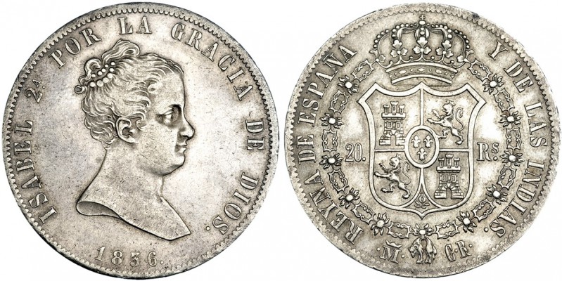 20 reales. 1836. Madrid. CR. VI-497. MBC+/EBC-. Muy escasa.