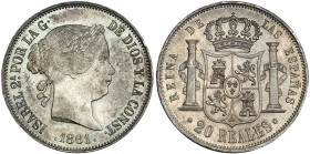 20 reales. 1861. Madrid. VI-517. Ligera pátina gris. EBC/EBC+.