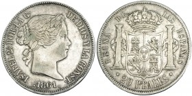 20 reales. 1861. Sevilla. VI-533. MBC. Rara.