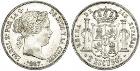2 escudos. 1867. Madrid. VI-538. EBC-/EBC.