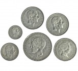 6 monedas de Manila: peso, 1897; 50 centavos de peso, 1868 y 1882 (2); 20 centavos de peso, 1884; 10 centavos de peso, 1885. De MBC a EBC-.