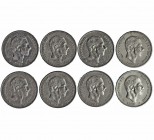 8 monedas de 50 centavos de peso. 1885. Manila. MBC+.