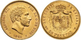 25 pesetas. 1883 *18-83. Madrid. MSM. VII-112. EBC. Muy escasa.