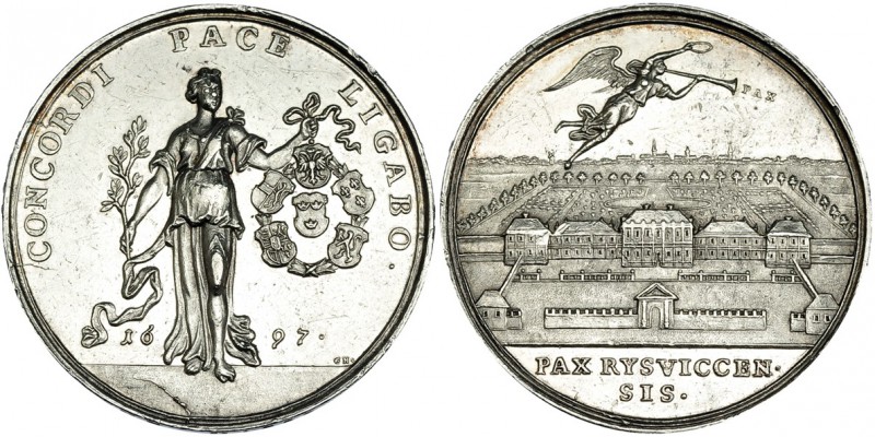 ESTADOS ALEMANES. Medalla conmemorativa de La Paz Ryswick. 1697. A/ CONCORDI PAC...