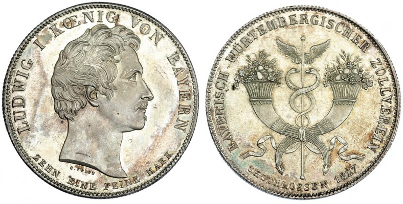 ESTADOS ALEMANES. Baviera. Taler. 1827. KM-379. Pátina irregular. SC.