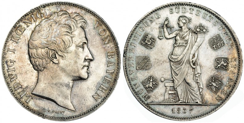 ESTADOS ALEMANES. Baviera. 2 taler. 1837. KM-416. Pequeñas marcas. EBC-.