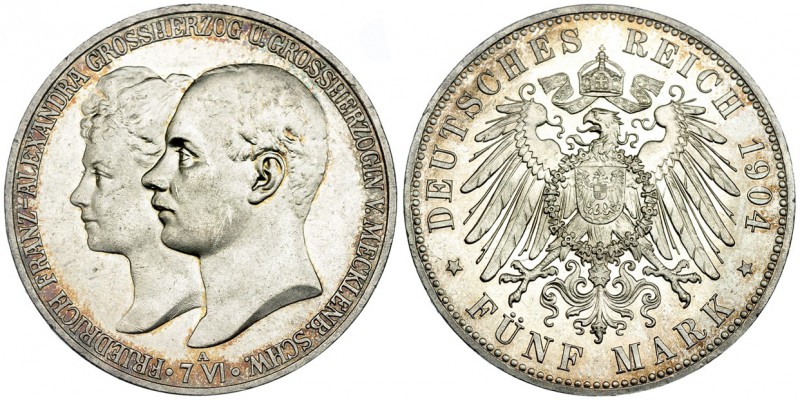ESTADOS ALEMANES. Mecklenburg-Strelitz. 5 marcos. 1904. KM-334. B.O. SC.