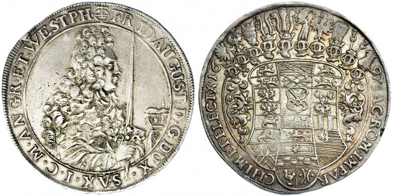 ESTADOS ALEMANES. Sajonia. Taler. 1697. IK. DAV-7652. MBC+/EBC-.