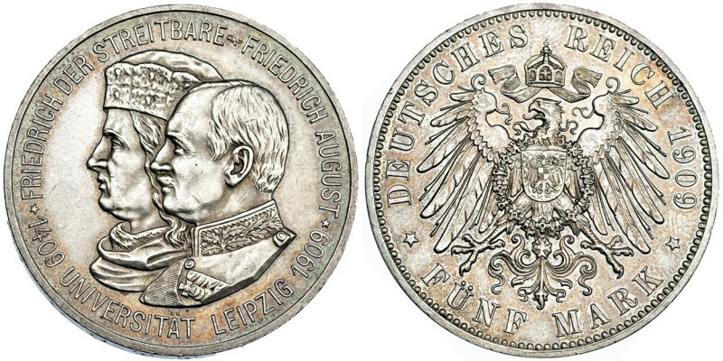 ESTADOS ALEMANES. Sajonia. 5 marcos. 1909. 500 aniversario de la Universidad de ...