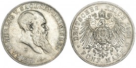 ESTADOS ALEMANES. Saxe-Meiningen. 5 marcos. 1901.D. KM-197. MBC+/EBC-.