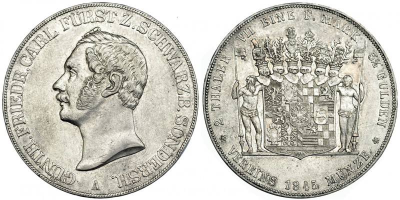 ESTADOS ALEMANES. Schwarzburg-Sonders-Hausen. 2 Taler. 1845. A. C-23. Golpecito ...