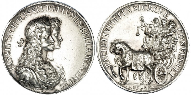 AUSTRIA. Medalla. Leopoldo I y Leonor del Palatinado. 1681. A/ PAX SIT. PACIS SI...