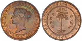 CEYLÁN. 5 céntimos. 1870. KM-93. B.O. SC.