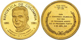 COLOMBIA. 50.000 pesos. 1991. KM-290. Punzón en el anv. Prueba.