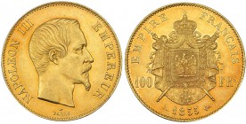 FRANCIA. 100 francos. 1855. A. KM-786.1. Pequeña marca en el anv. EBC/EBC+.