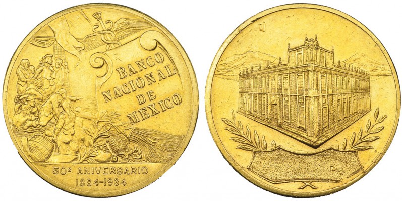 MÉXICO. Medalla. 50 aniversario del Banco Nacional de México. 1884-1934. Tirada ...