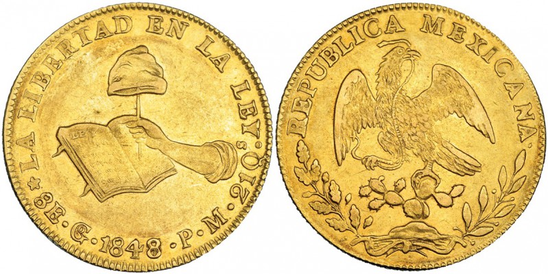 MÉXICO. 8 escudos. 1848/7. Guanajuato. PM. KM-383.7. Pequeñas marcas. MBC+.
