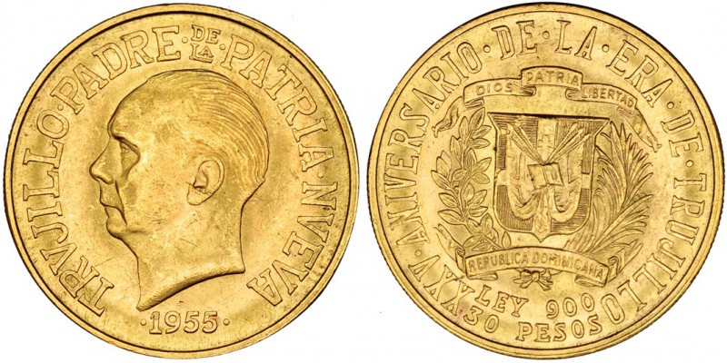 REPÚBLICA DOMINICANA. 30 pesos. 1955. KM-24. Pequeñas marcas. EBC.