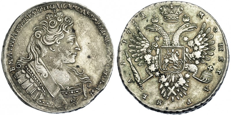 RUSIA. Rublo. 1732. Moscú. KM-192.1. DAV-1670. MBC.