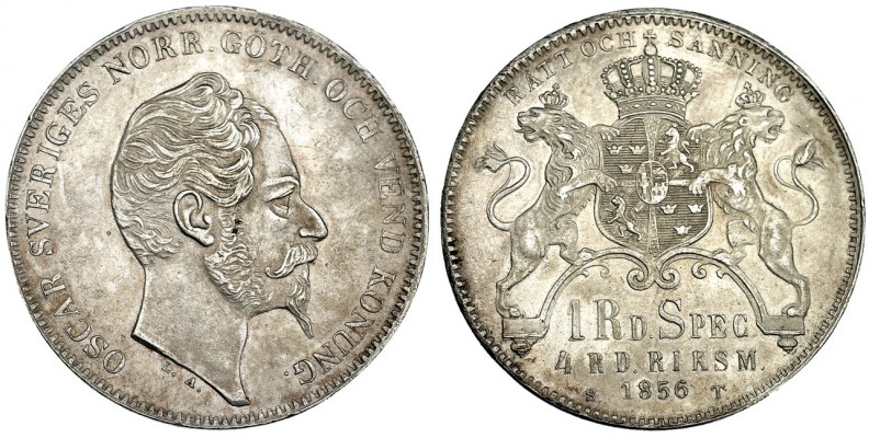 SUECIA. Oscar I. Riksdaler. 1856. EBC+.