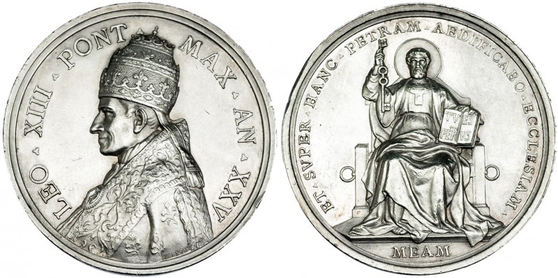 ESTADOS PAPALES Y VATICANO. León XIII. Medalla conmemorativa del XXV aniversario...