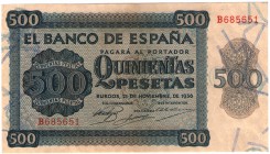 BANCO DE ESPAÑA. 500 pesetas. 11-1936. Serie B.ED-D23a. EBC+.